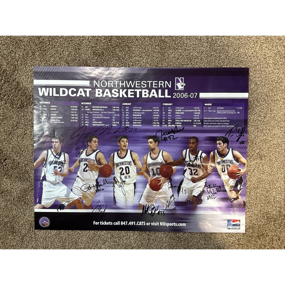 2006-07 Northwestern Wildcats Basketball Team Signed Schedule Poster NCAA NU